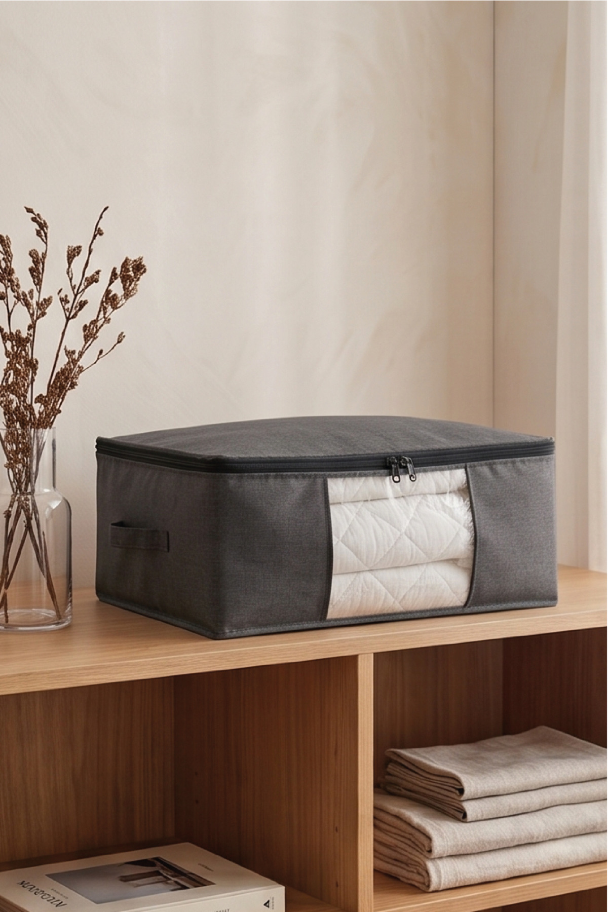 Large Size 70x50x25cm Windowed Sofa Bed&Base Bottom,Quilt&Pillow Organizer Hatch Anthracite Grey