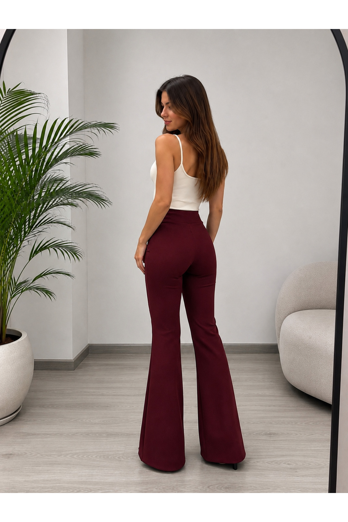 ECEYLÜL MODA BORDO SCUBA KREP İSPANYOL PAÇA PANTOLON(kısa süreliğine lansman fiyatı) görsel 7