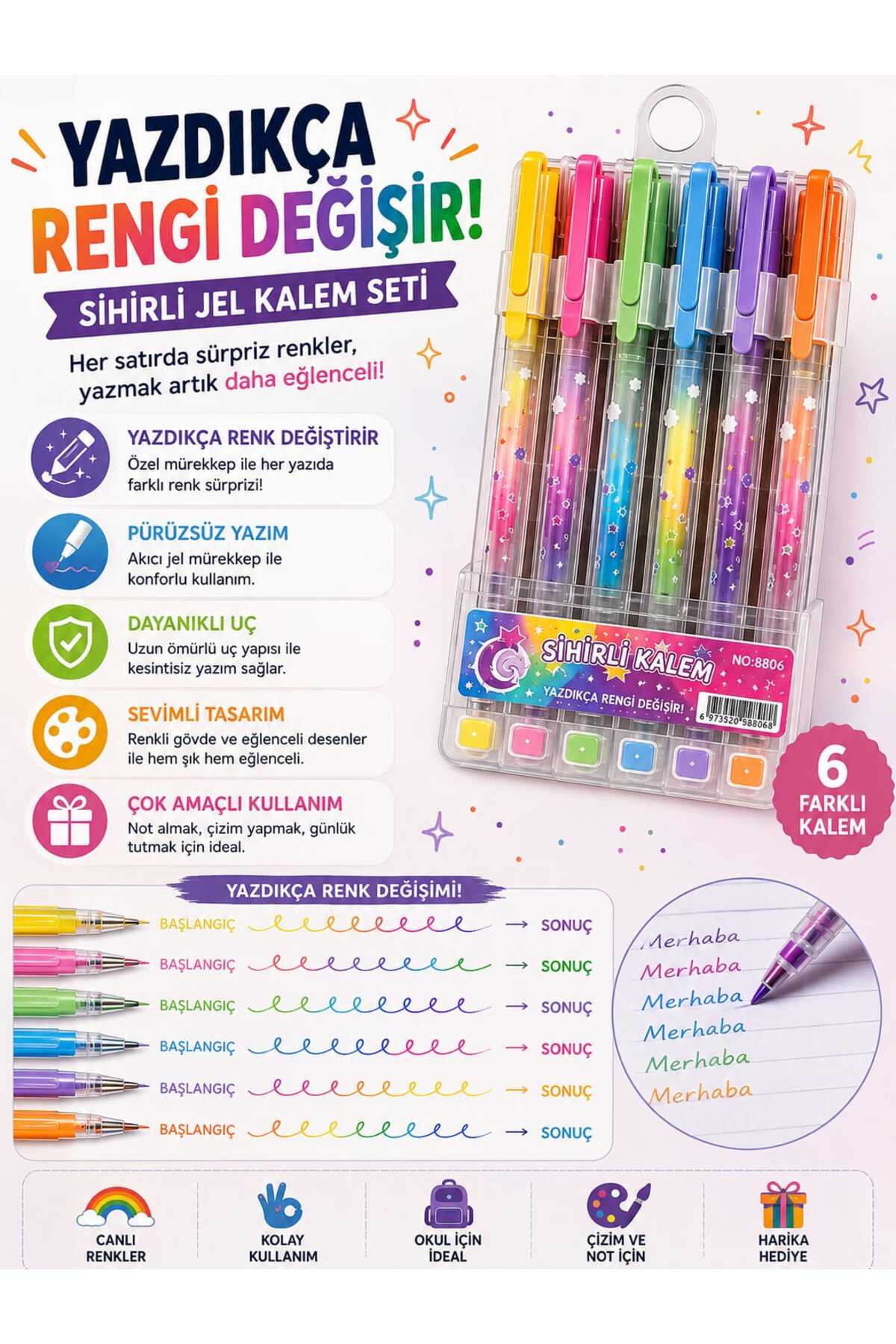 O&S Oyun ve Sanat Eğlen-Üret Gökkuşağı Jel Kalem, Rengi Değişen