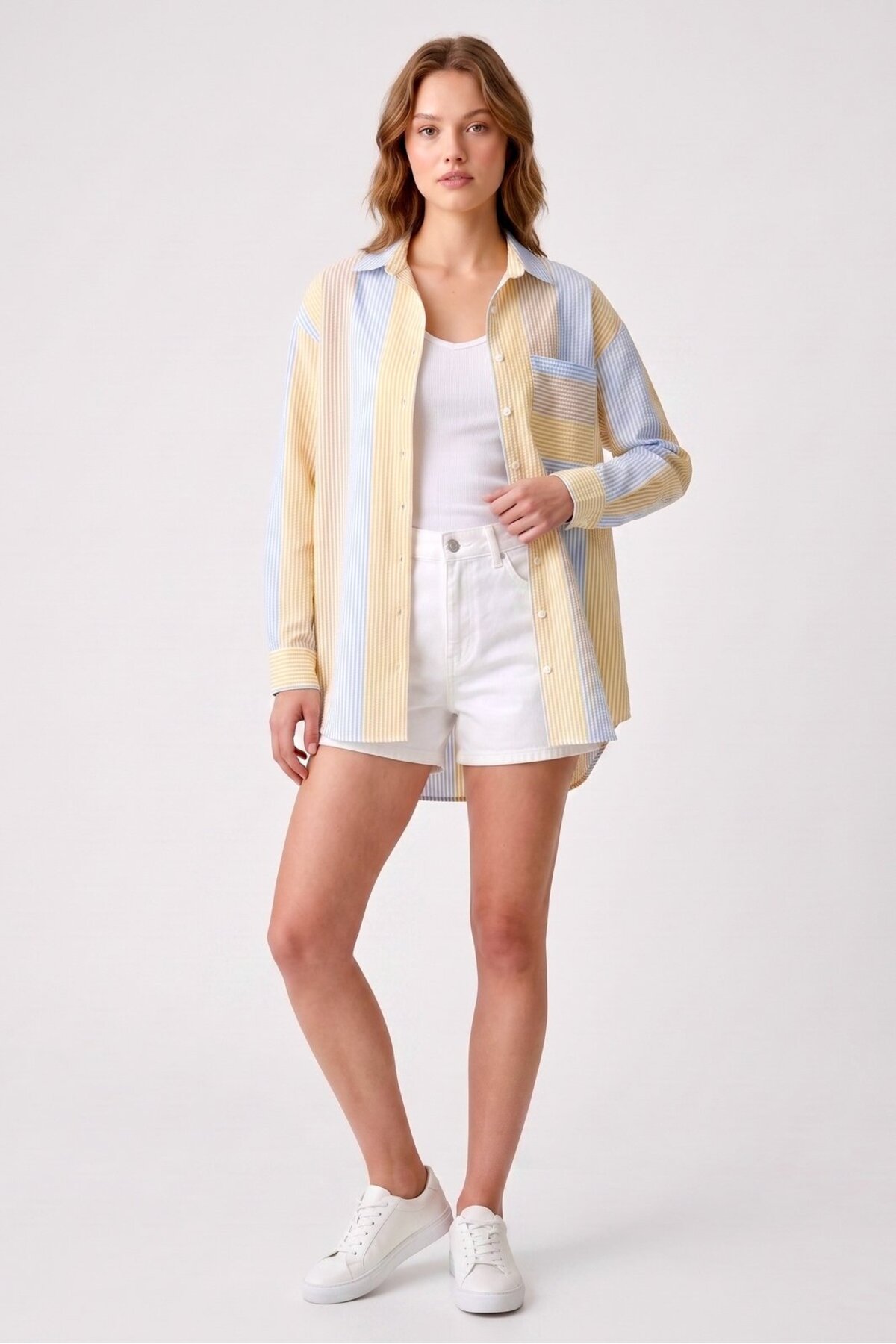 Saade Multi-Colored Wrapped Detailed Striped Shirt