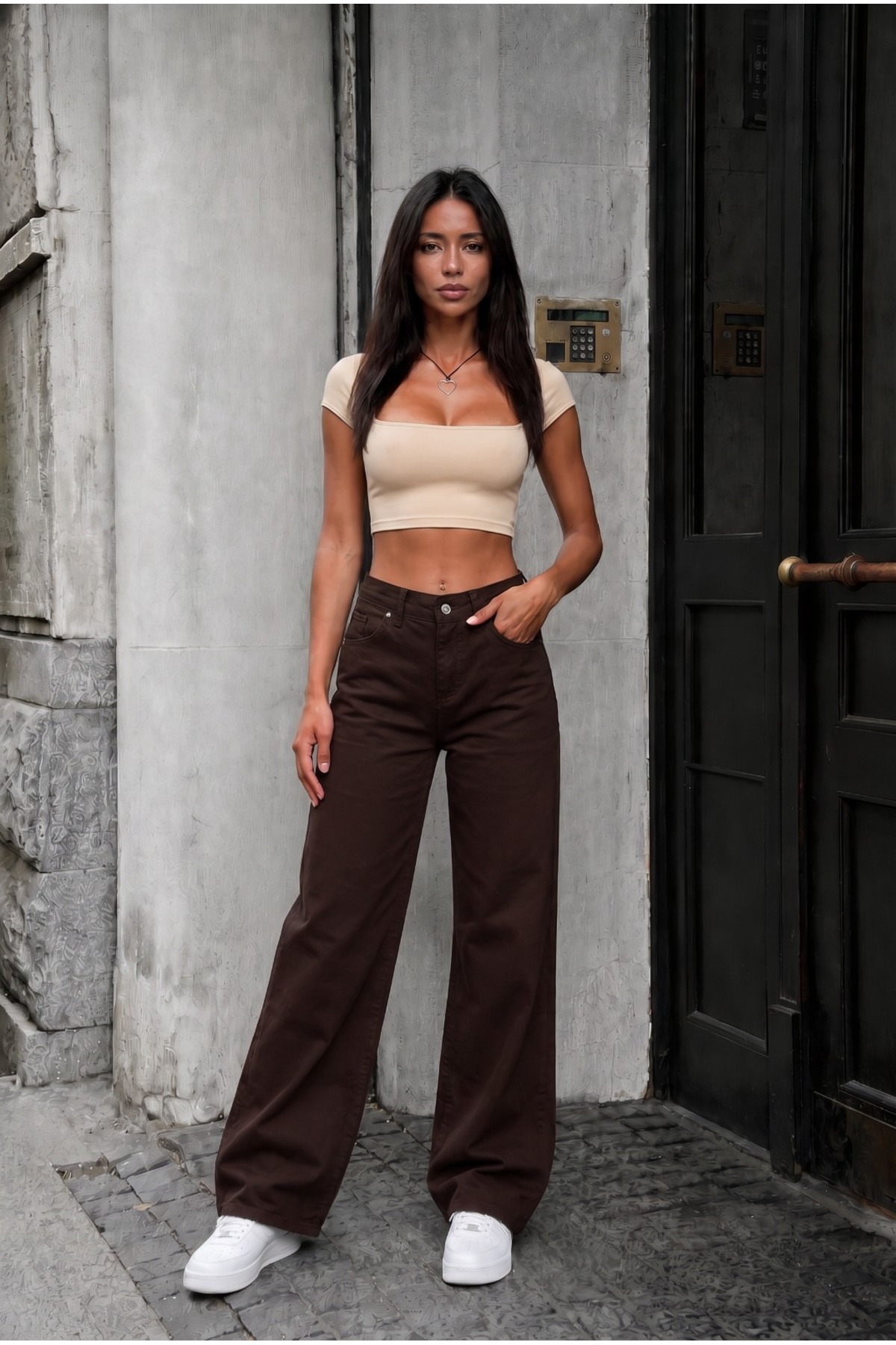alanora Kadın Yüksek Bel Likralı Geniş Paça Palazzo Jeans görsel 3