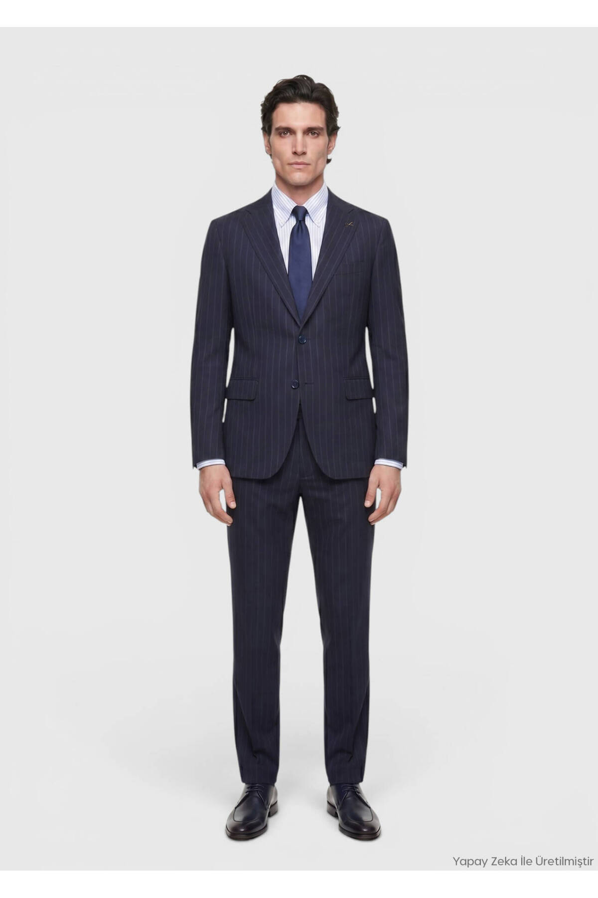 Ramsey Lacivert Çizgili Zeroweight Slim Fit %100 Yün Takım Elbise görsel 4