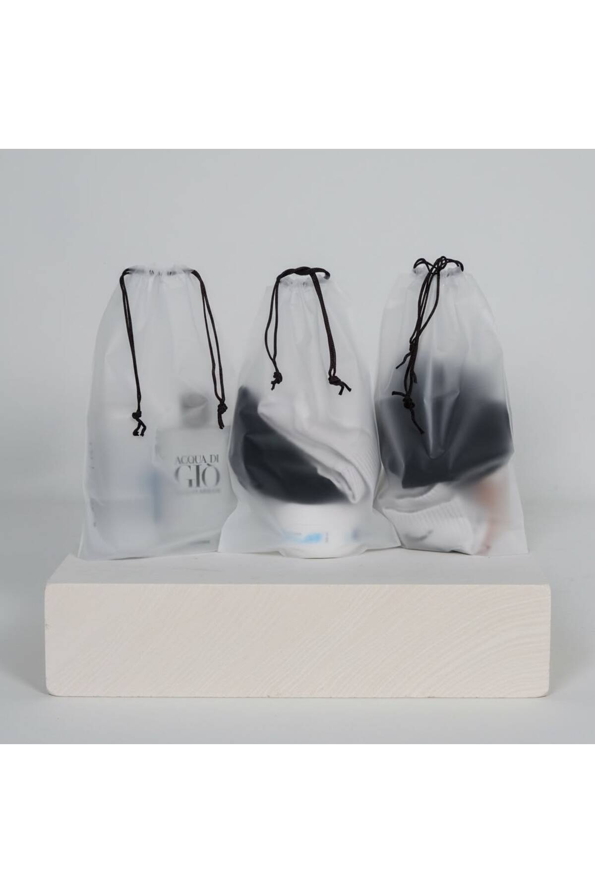3lü Set 20*30cm (small) Su Geçirmez Büzme Ipli Kozmetik Makyaj Tatil Çantası — آبی ŞMÇ09 — تصویر 5 از 8