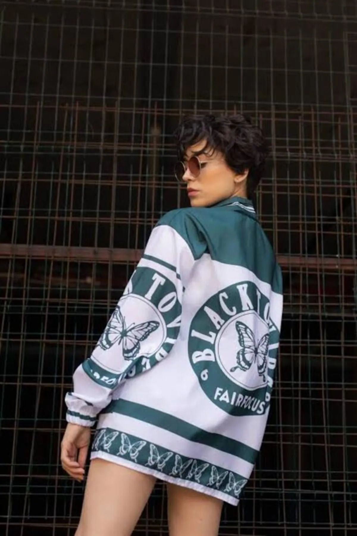 Lushen Unisex Paraşüt Kumaş Oversize Dijital Baskılı Siyah Rüzgarlık Yağmurluk İnce Ceket görsel 2
