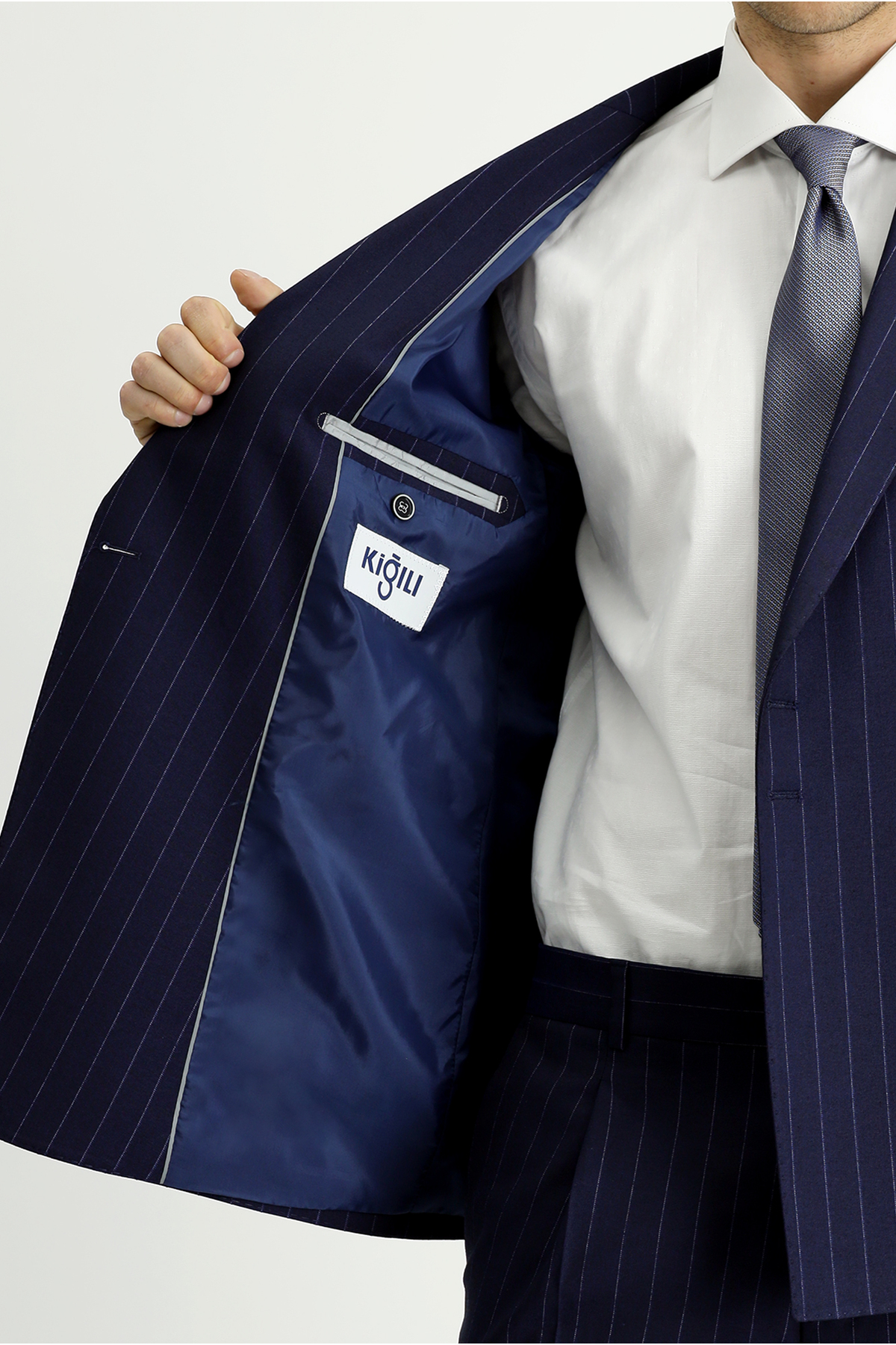 7 Drop Slim Fit Dar Kesim Çizgili İtalyan Kesim Kruvaze Takım Elbise — سرمه‌ای KSSZ1U76CZ062 — تصویر 6 از 7