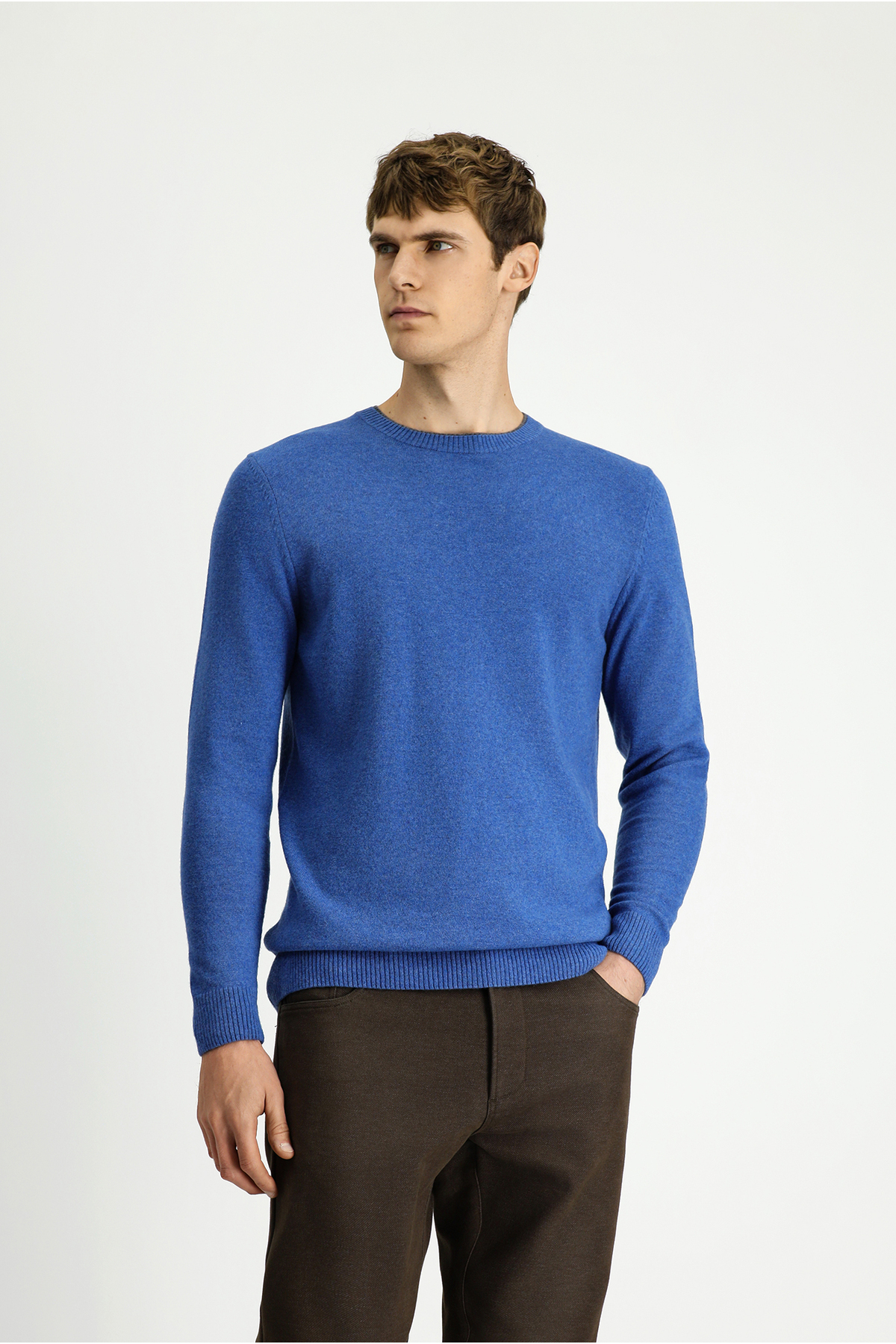 Bisiklet Yaka Regular Fit Örme Yünlü Kaşmir Karışımlı Triko Kazak — آبی KK26DG94DZ001 — تصویر 5 از 7