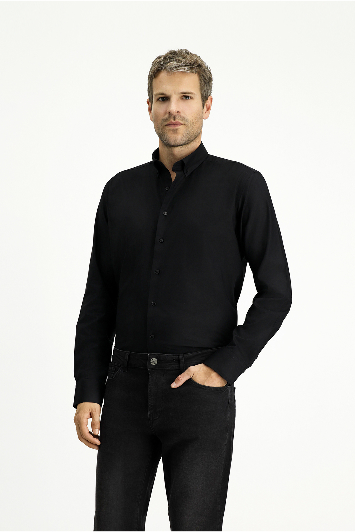 Kiğılı Uzun Kol Slim Fit Dar Kesim Pamuk 4 Mevsim Oxford Gömlek