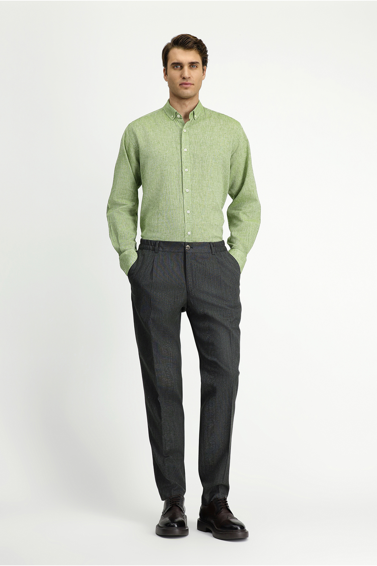 Kiğılı 7 Drop Super Slim Fit Eksra Dar Kesim Beli Lastikli Likralı Klasik Kumaş Pantolon — خاکی KSSZ3H76DZ002