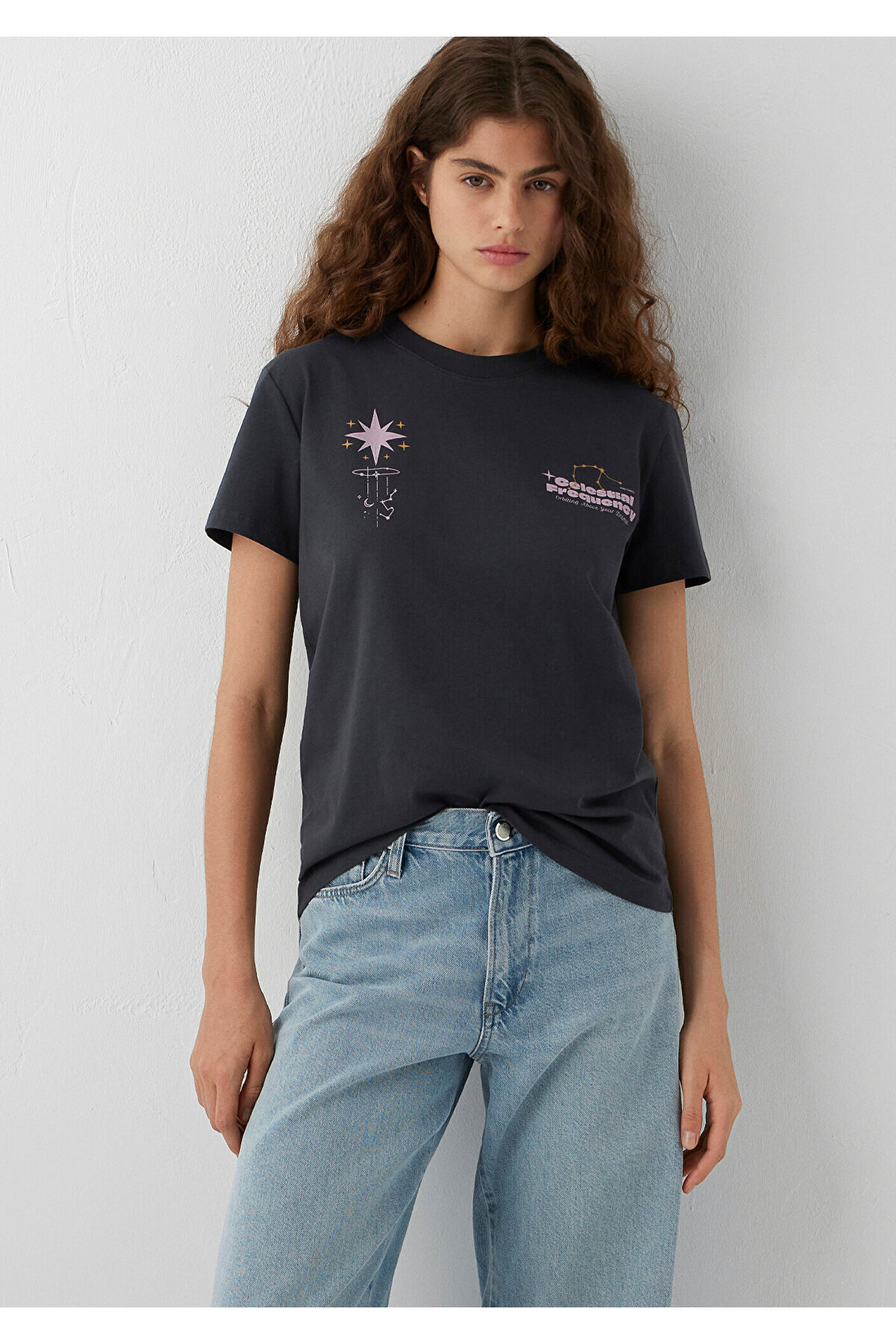Mavi Astrology Printed Anthracite T-Shirt Slim Fit / Narrow Cut 1614270-70087