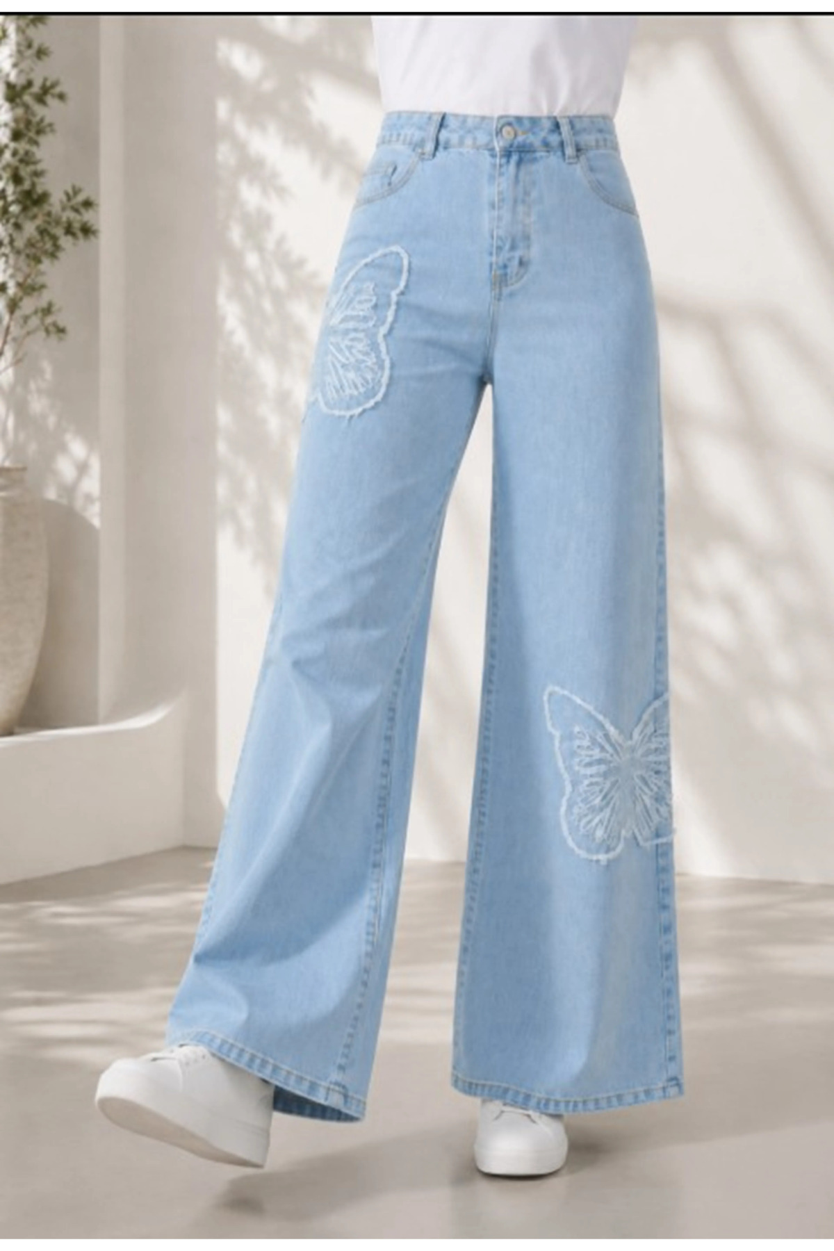 VELLICHOR Kelebek Nakışlı Pantolon Mavi-365 görsel 3