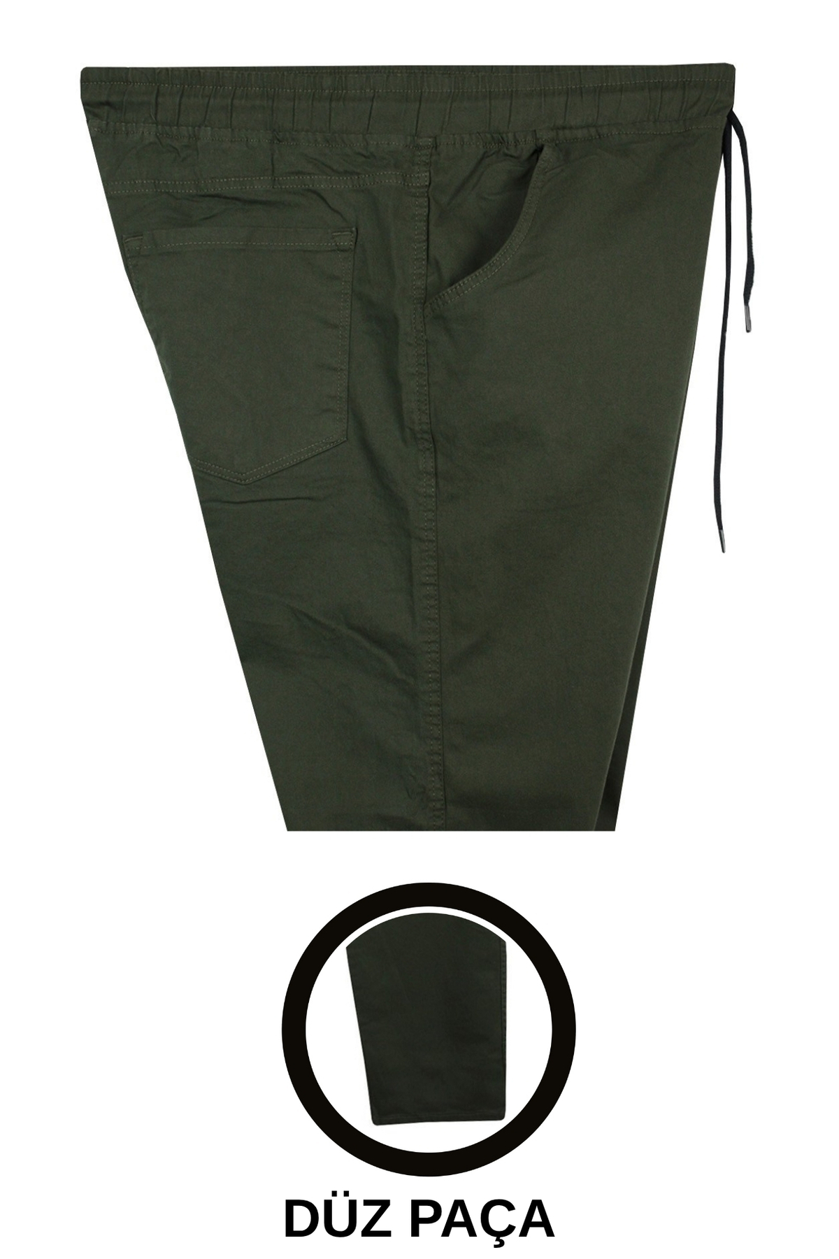 marufshop Battal Beden Erkek 100-156 Kilo Arası İçin Uygun Bedenli Düz Paça Bağcıklı Gabardin Pantolon Haki görsel 2