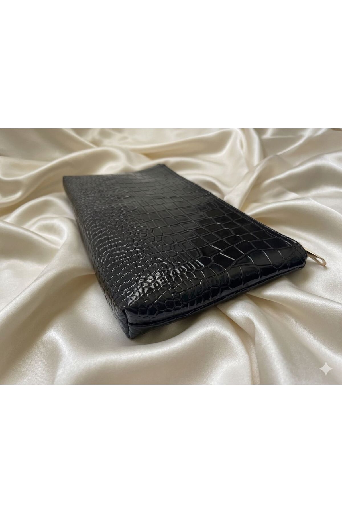 VELORİA BAG & SCARF Veloria Siyah 2 'li Kadın Portföy El & Makyaj Çantası - Şık Gece Çantası - Clutch görsel 4