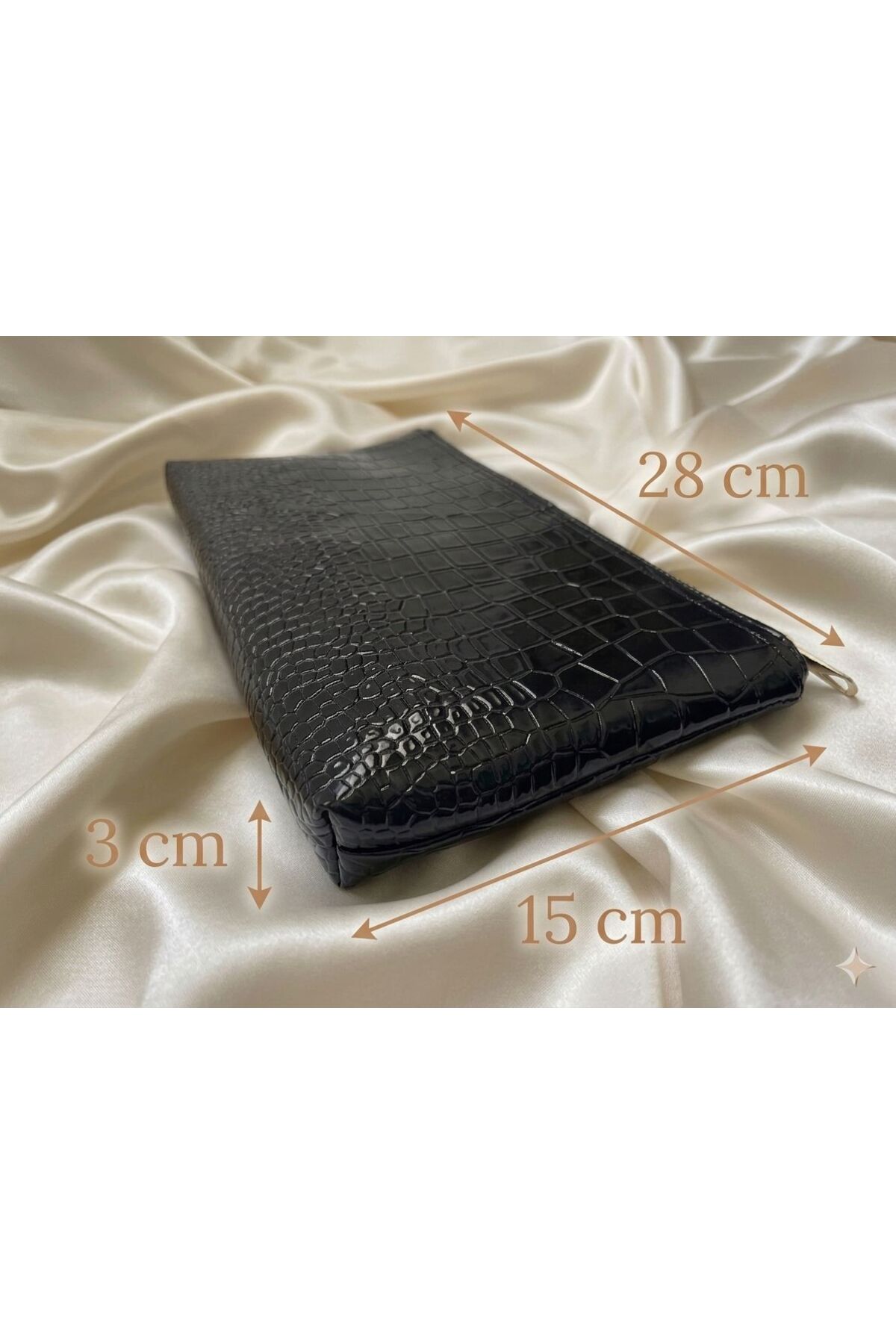 VELORİA BAG & SCARF Veloria Siyah 3 ADET Kadın Portföy El & Makyaj Çantası - Şık Gece Çantası - Clutch görsel 6