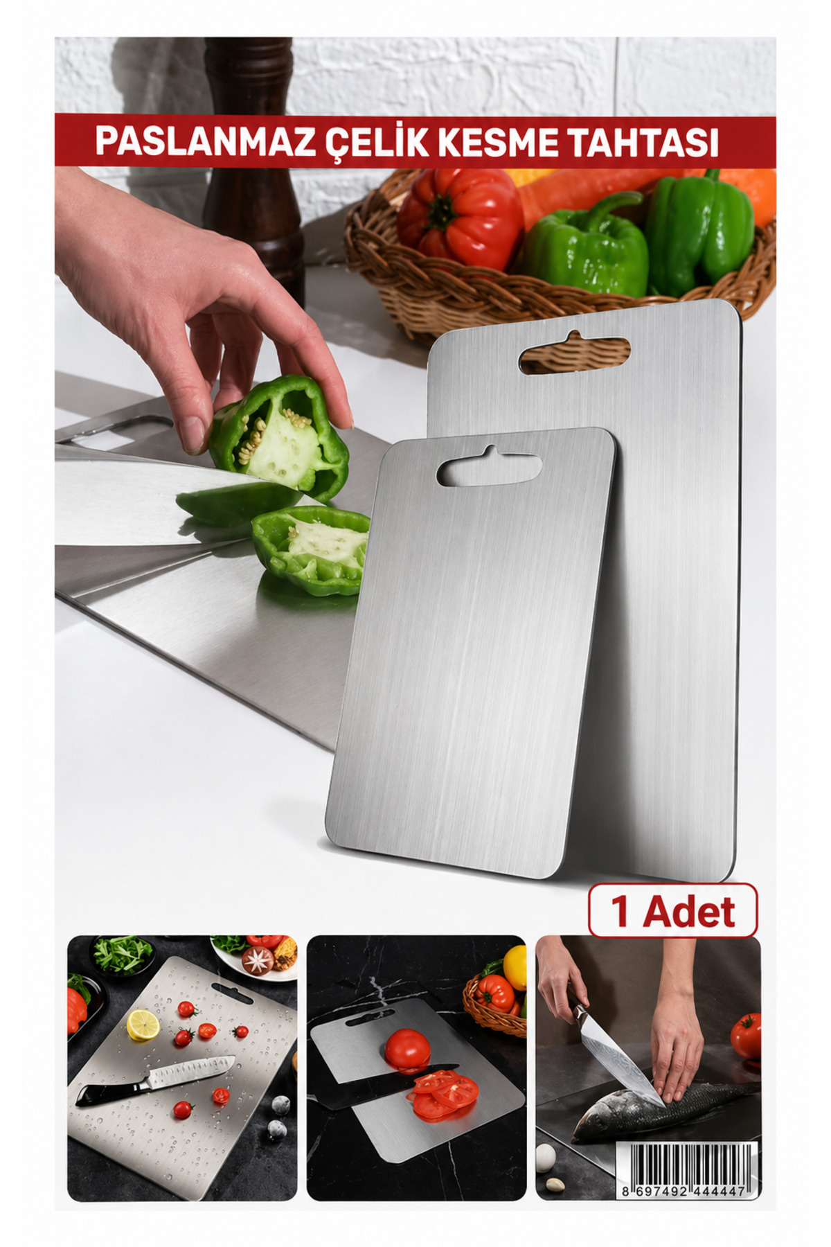 Stainless Steel Kitchen Cutting Board, Meat Vegetable Chopping Board 22 x 32 cm