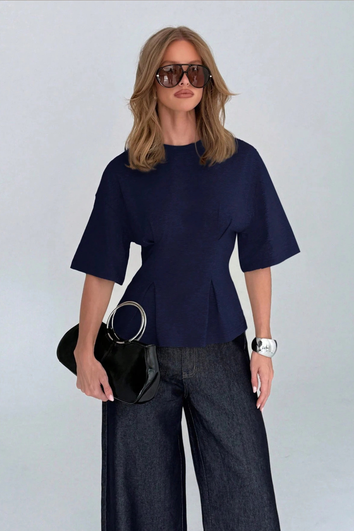 Tarz Cool Women's Oversize Basic T-Shirt with Pleated Detail, Comfortable Cut, Casual Stylish Combination