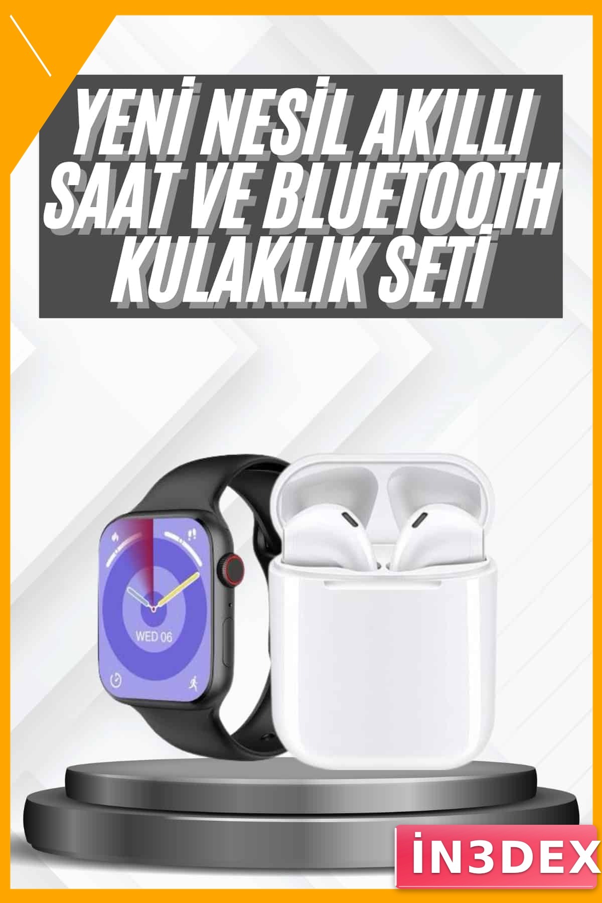 Akıllı Saat Gümüş Kasa Bluetooth Kulaklık Hediyeli Çok Fonksiyonlu Set