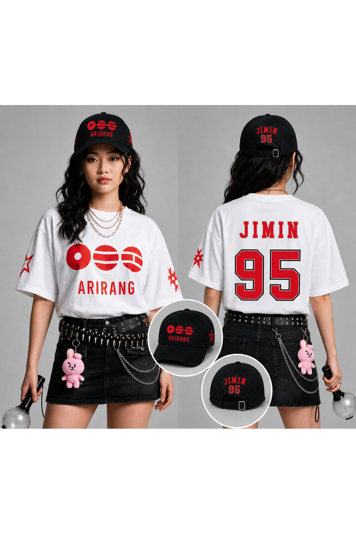 barsdepo BTS JIMIN Baskılı Tişört Şapka Hediyeli , Oversize Unisex
