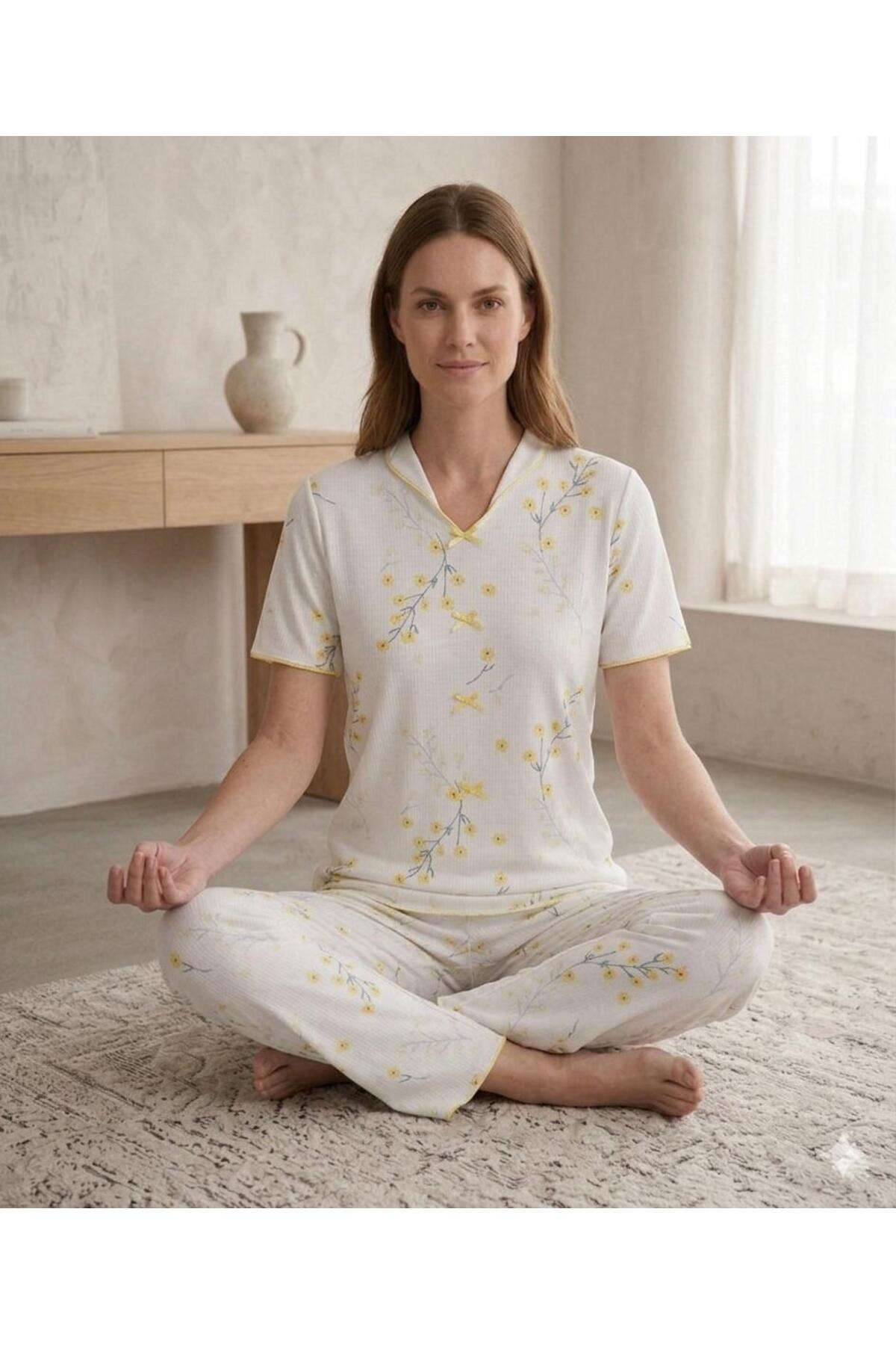 FAMES PİJAMA Lycra Flowered Women's Pajama Set