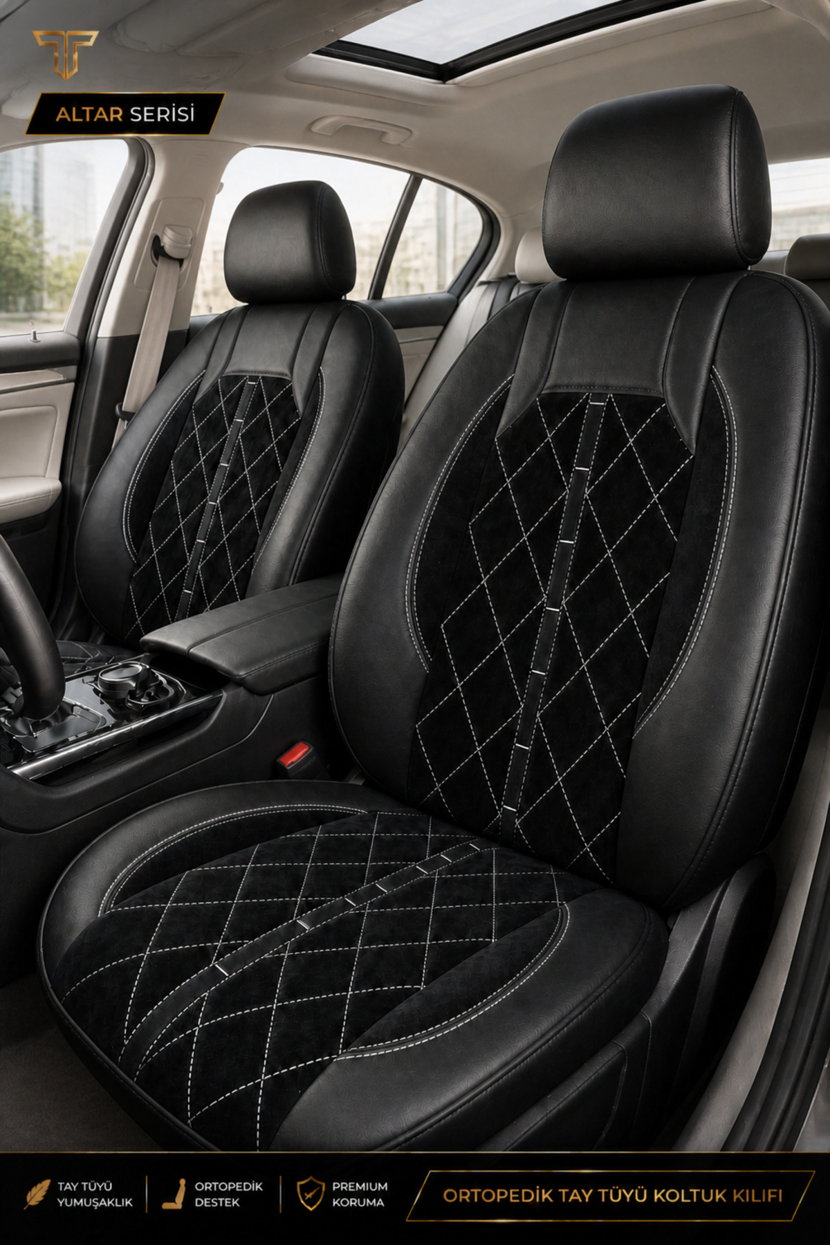 Fiat Punto 2005+ Uyumlu Altar Serisi Tay Tüyü Siyah Beyaz Premium Koltuk Kılıfı — alternatif görsel
