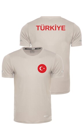 Ghassy Co . Türk Bayrak Logolu Bisiklet Yaka Esnek Hızlı Kuruyan %100 Polyest...