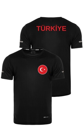 Ghassy Co . Türk Bayrak Logolu Bisiklet Yaka Esnek Hızlı Kuruyan %100 Polyest...
