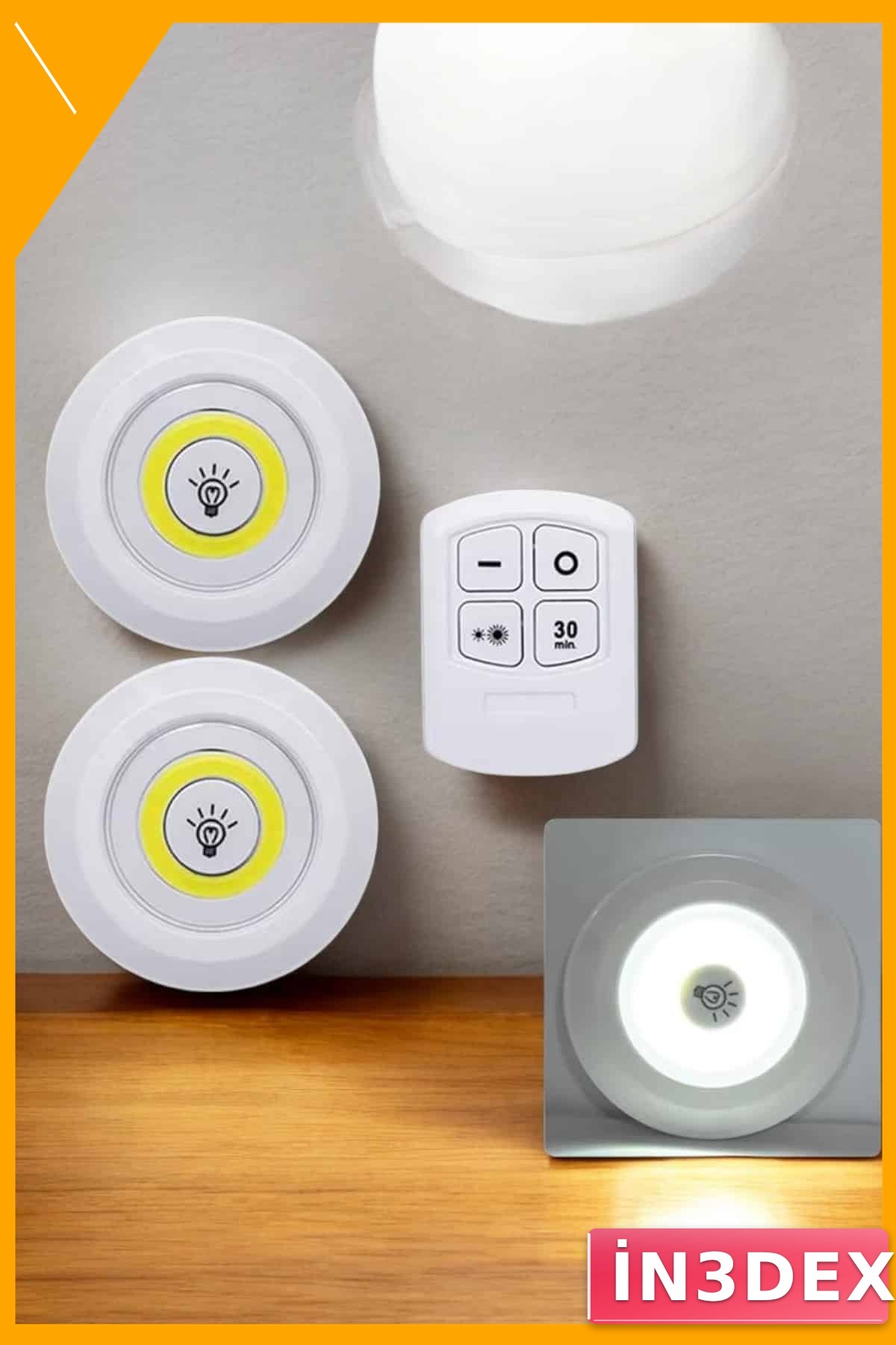 Kablosuz Pilli Dolap Altı LED Işık Uzaktan Kumandalı Yapışkanlı