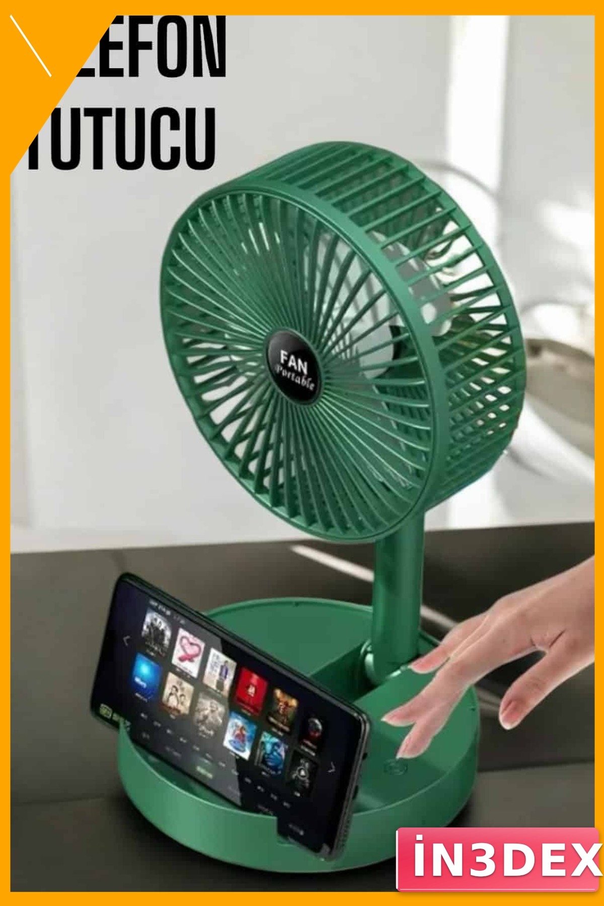 Mini Soğutucu Vantilatör Telefon Standlı Şarj Edilebilir 3 Kademeli Fan