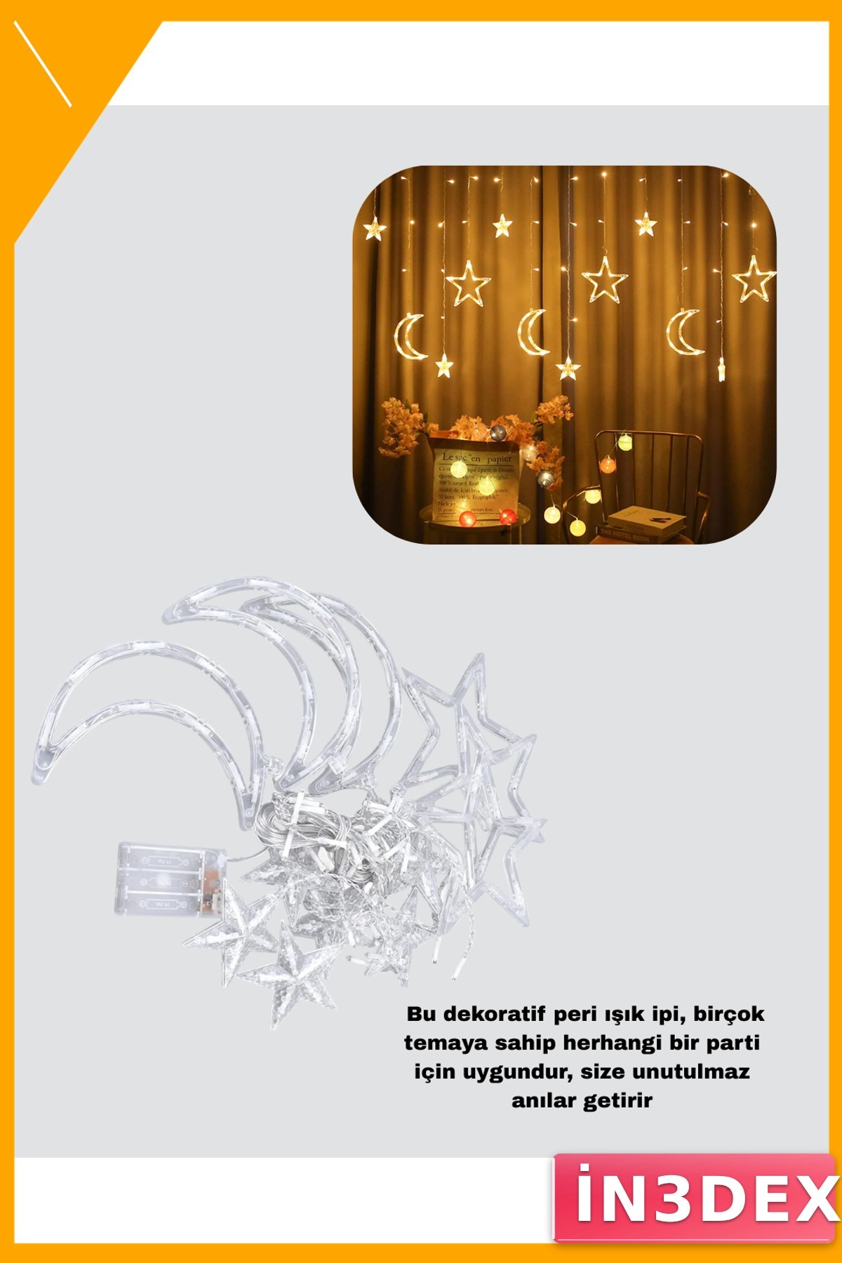 Prizli Yıldız Ay Perde LED Işık 126 LED Romantik Dekoratif Aydınlatma
