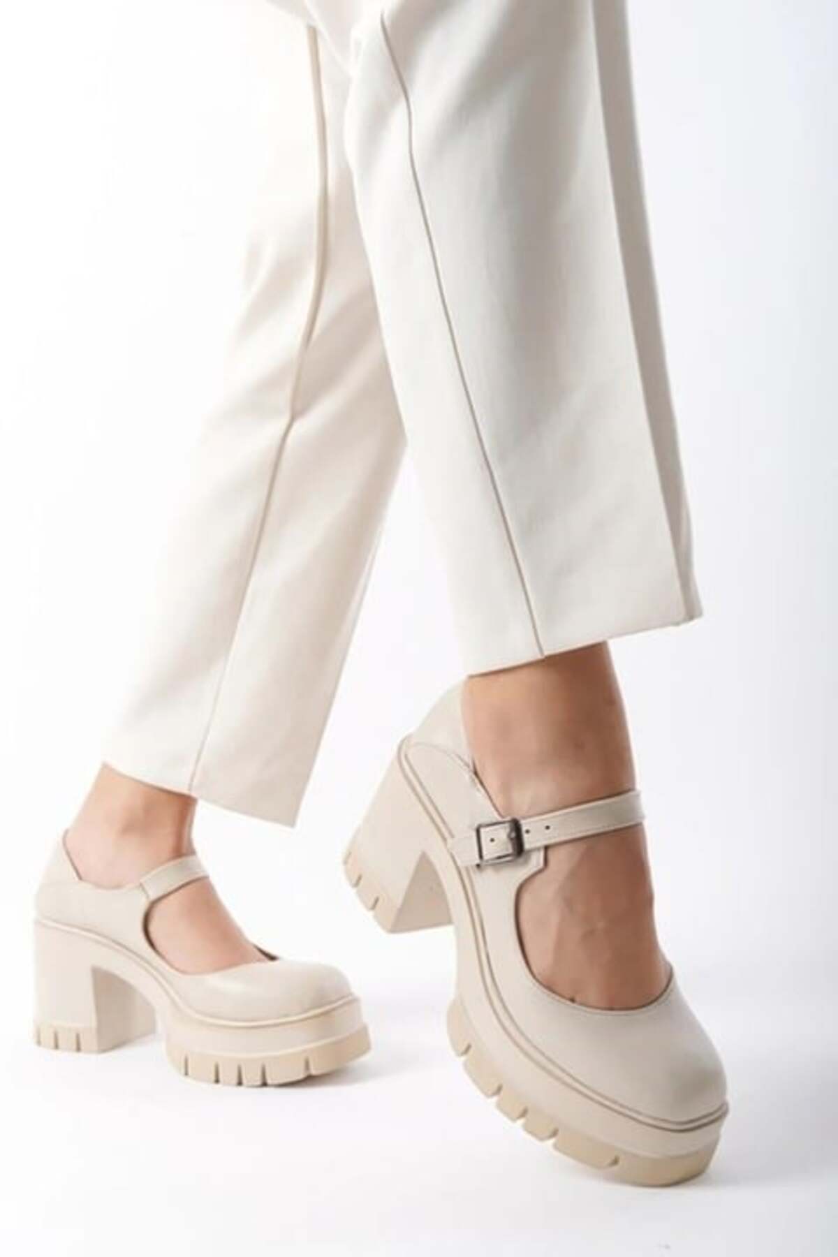 Single Ballet Neon Cream 8 cm Heeled Platform Loafer Shoes