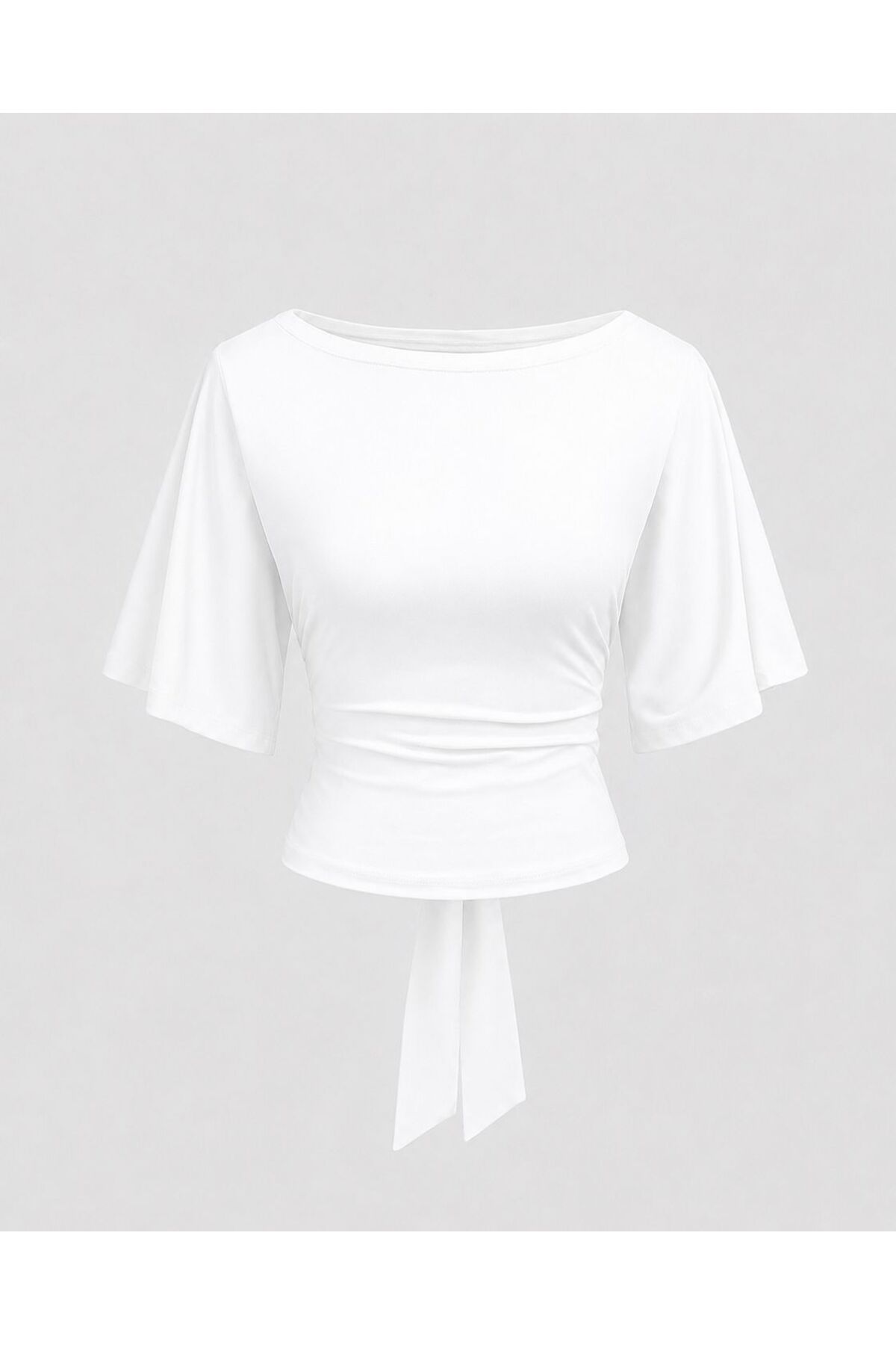 Bowknot Bat Sleeve Boat Neck Fit Natural Viscose Blouse
