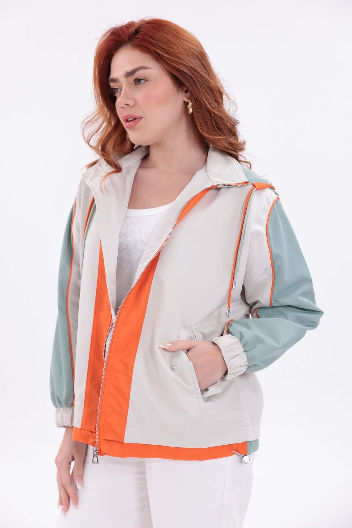Yeys Shop Turuncu Soft Yeşil Renk Geçişli Yağmurluk görsel 4