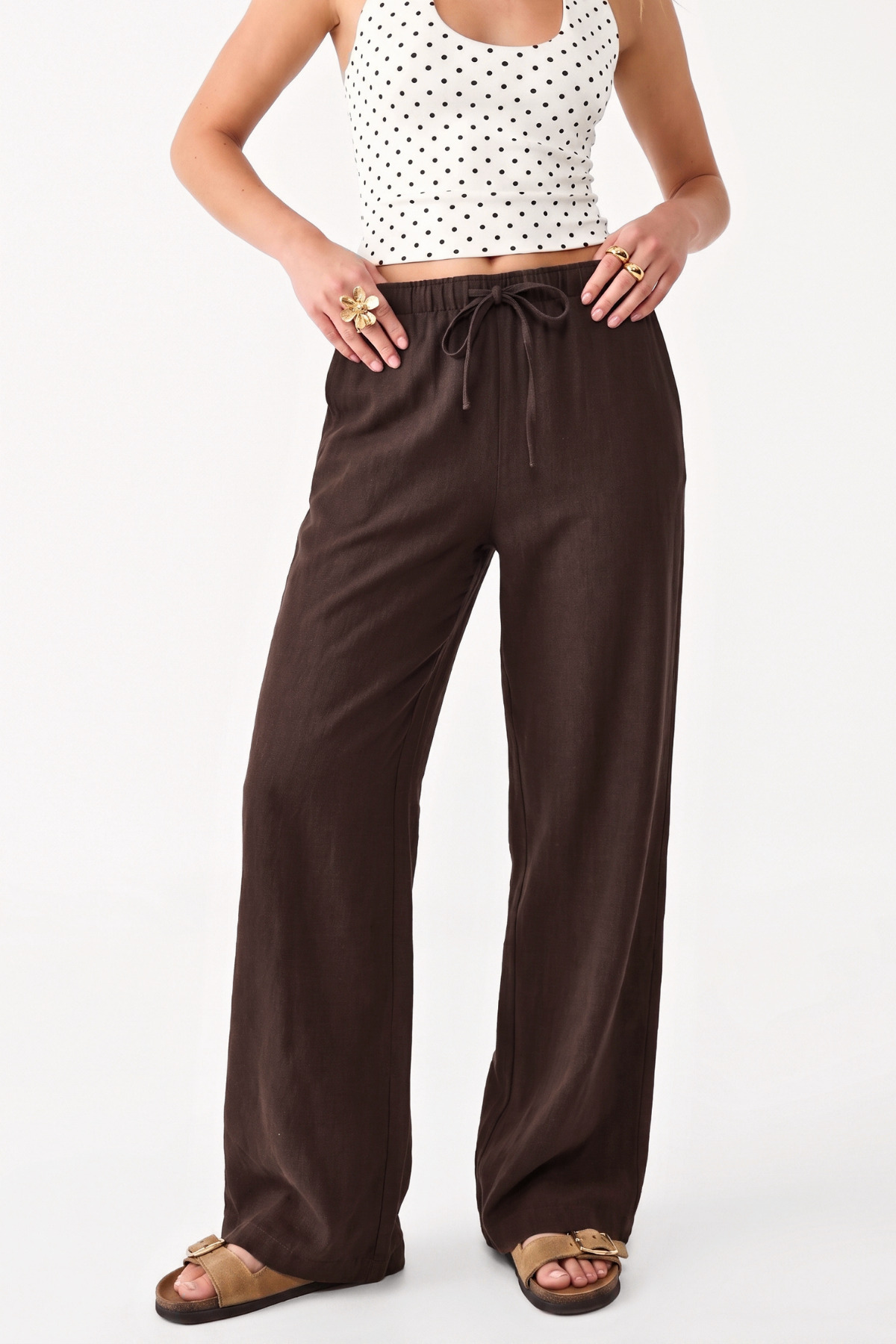 Linen Blend Loose Fit Trousers