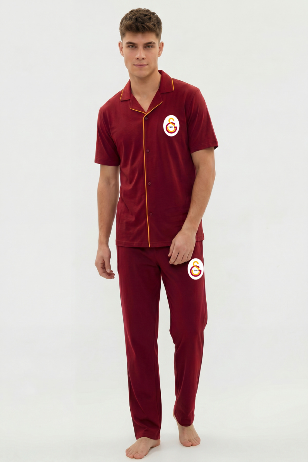 Galatasaray Orijinal Lisanslı Erkek Düğmeli Kare Yaka Pijama Takım görsel 6
