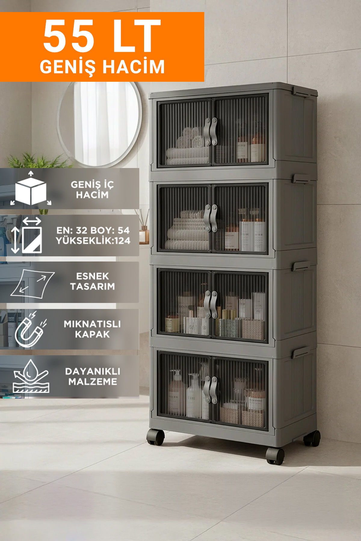 Evsane 55 LT Geniş Hacimli Organizer Dolap - 4 Bölmeli 127 cm Çok