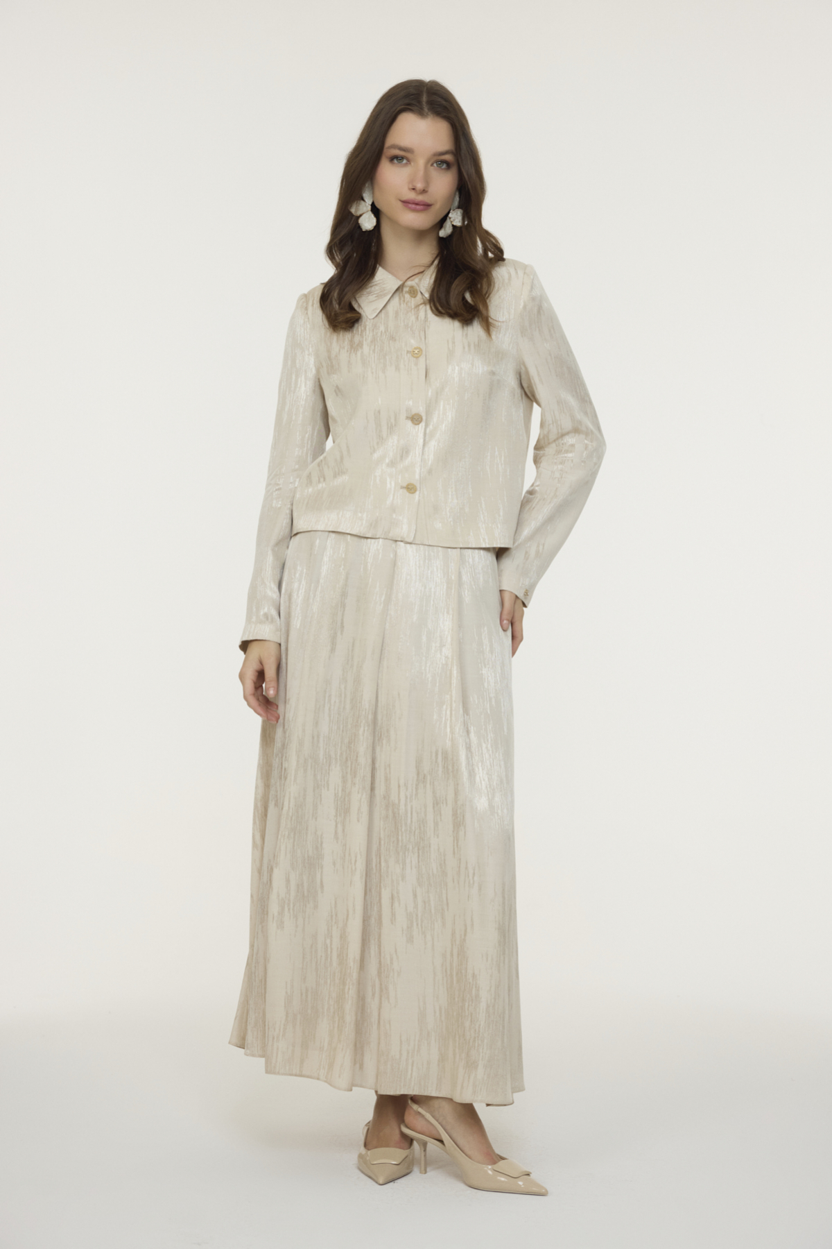 Zühre Jacquard Buttoned Shirt Collar Vanilla Suit 1738