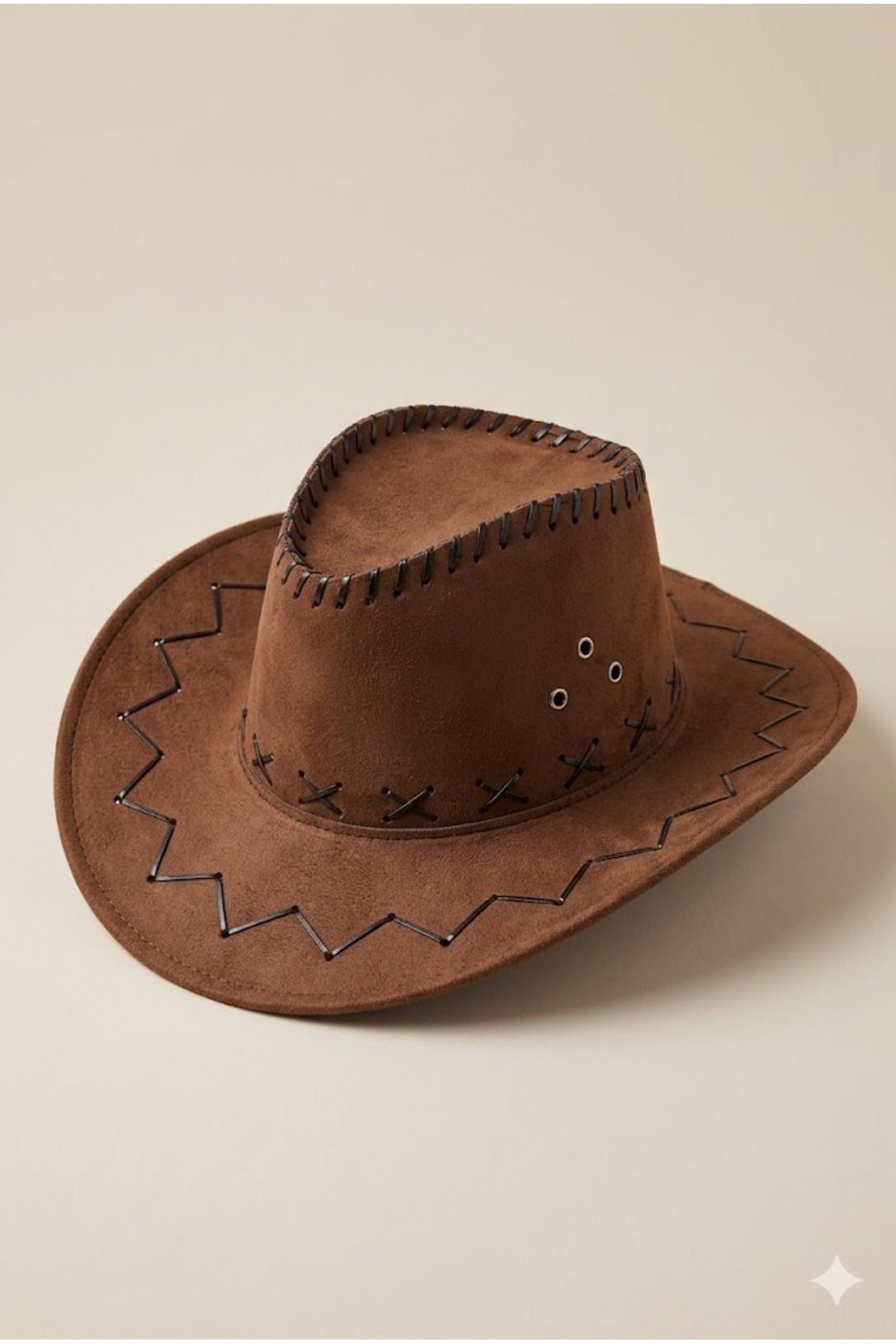 Belifanti Collection Kahverengi Unisex Bağcıklı Nubuk Kovboy Şapkası Western Country Tarzı