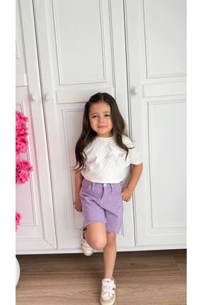 Neva Baby&Kids Kız Çocuk Bayramlık Yıldız Taş Basklı Kot Şort T-shirt