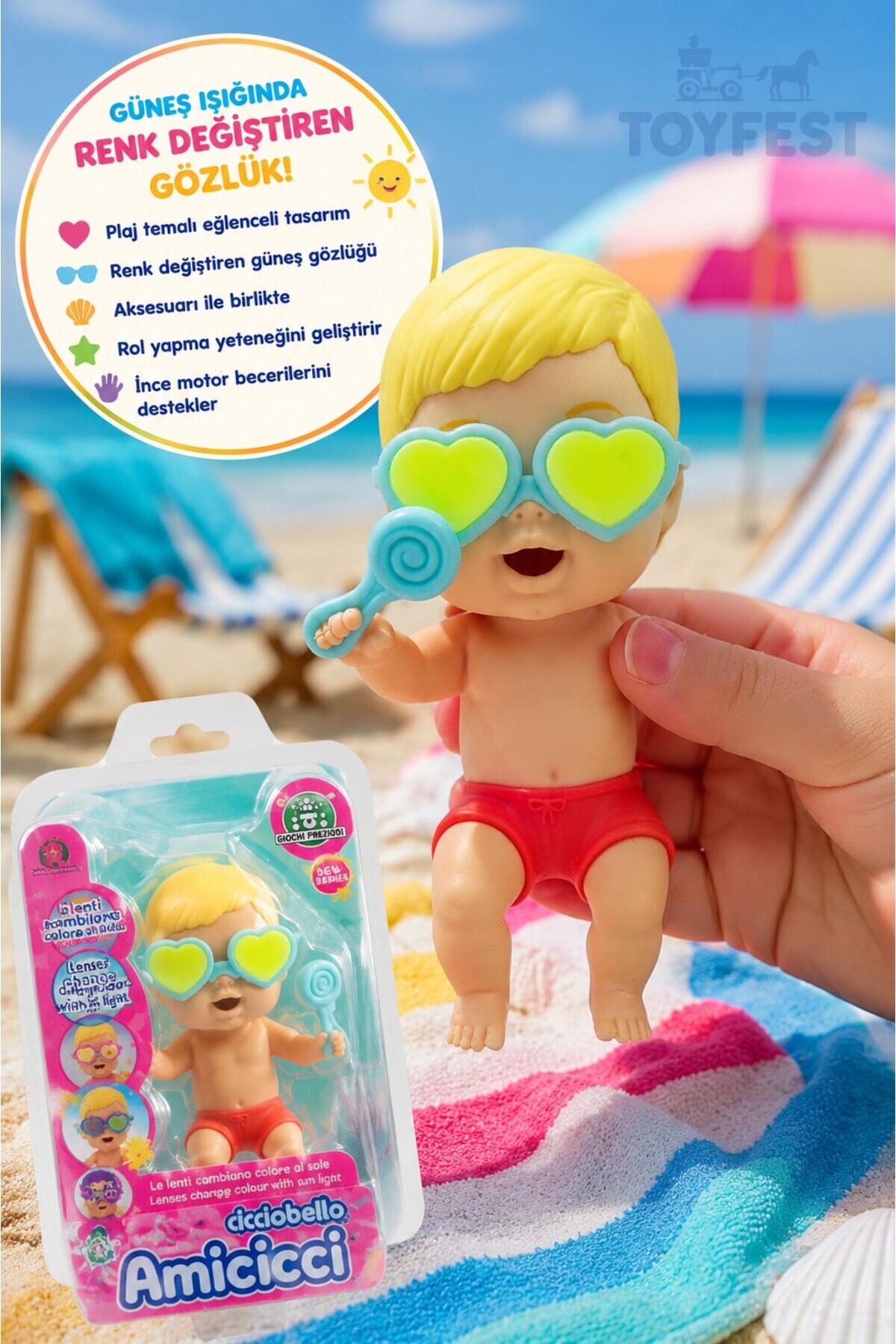 TOYFEST Cicciobello Amicicci Plaj Zamanı Erkek Bebek Renk
