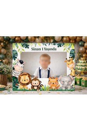Parti Konsepti Safari Konsept Kişiye Özel Fotoğraf Çerçevesi – 1 Yaş Doğum Gü...