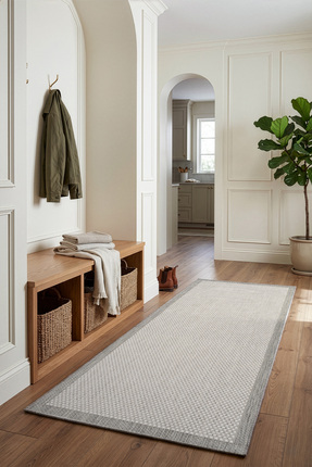 Koza Halı Fresco Antrasit Ekru Yıkanabilir Modern Antre Halı Kilim Yolluk 23745Y