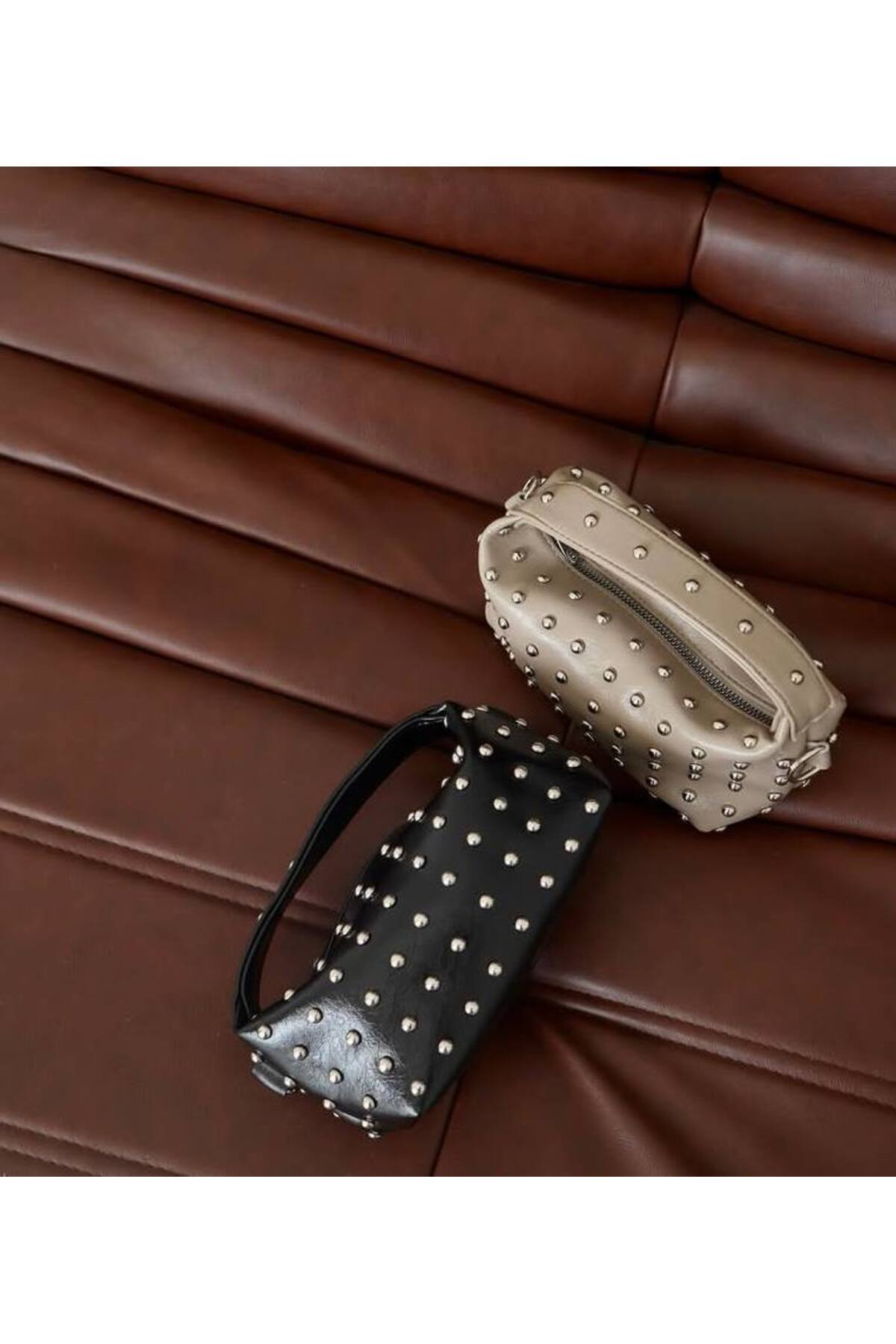 Dark Brown AUİSSE Women's Stud-Detail Handbag and Shoulder Bag görünüm 6