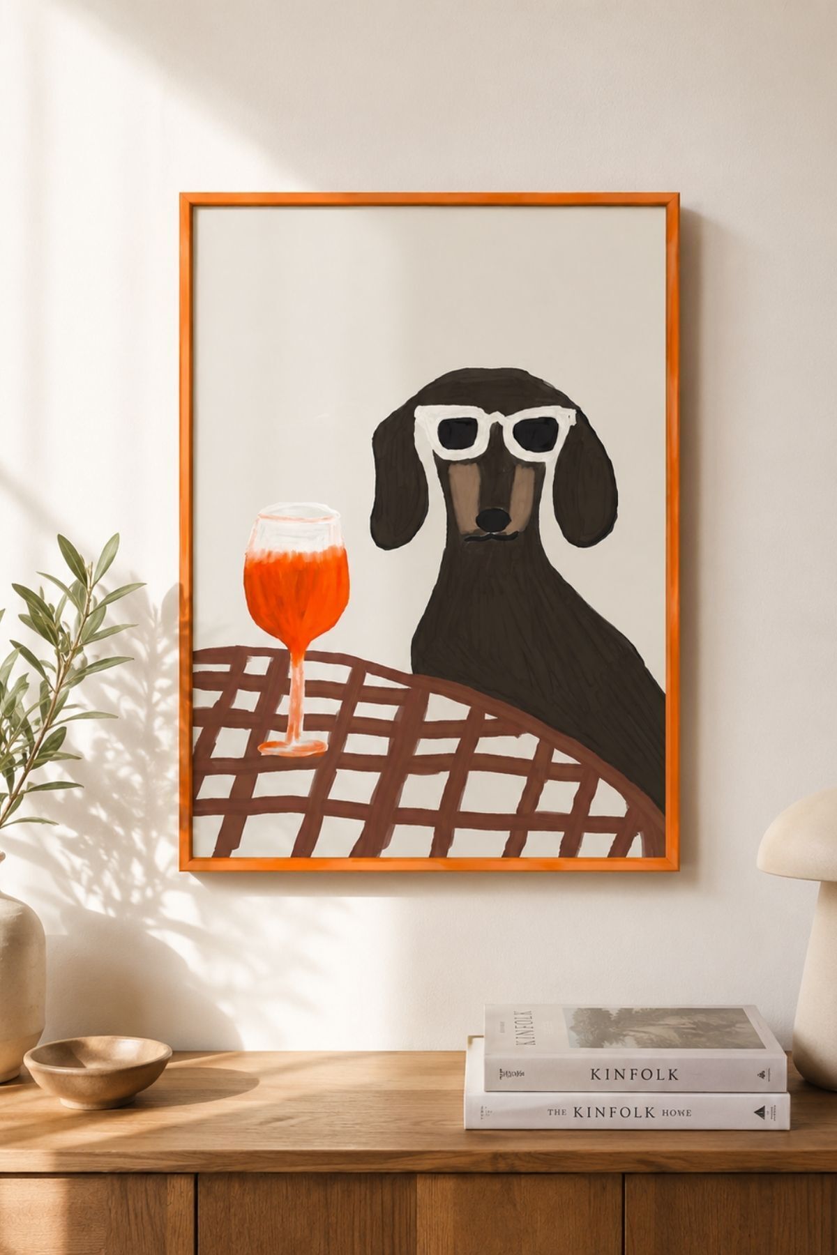 Şarap Kadehli Köpek Poster Minimal Mizahi Duvar Tablosu Çerçevesiz