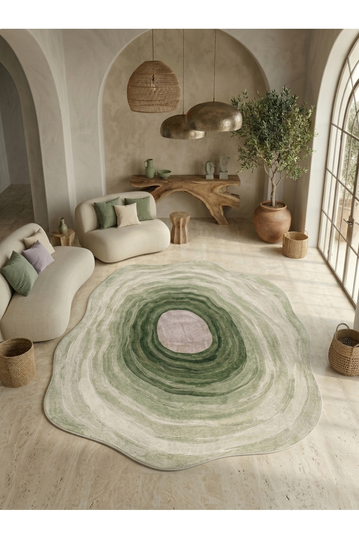 SDT Modern Green Tone Transitional Organic Form Intangible Woven Base Decorative Carpet sdt1379