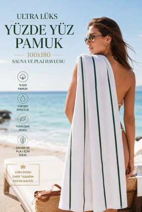 TAYA HOME %100 Pamuk Büyük Boy Plaj Havlusu 100x180 Sauna Havlusu Yumuşak Emi...