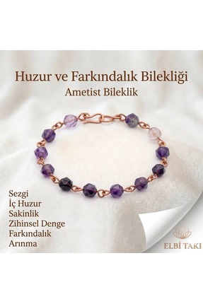 Elbi Takı Aura Model Altıgen Ametist Bileklik 8 mm