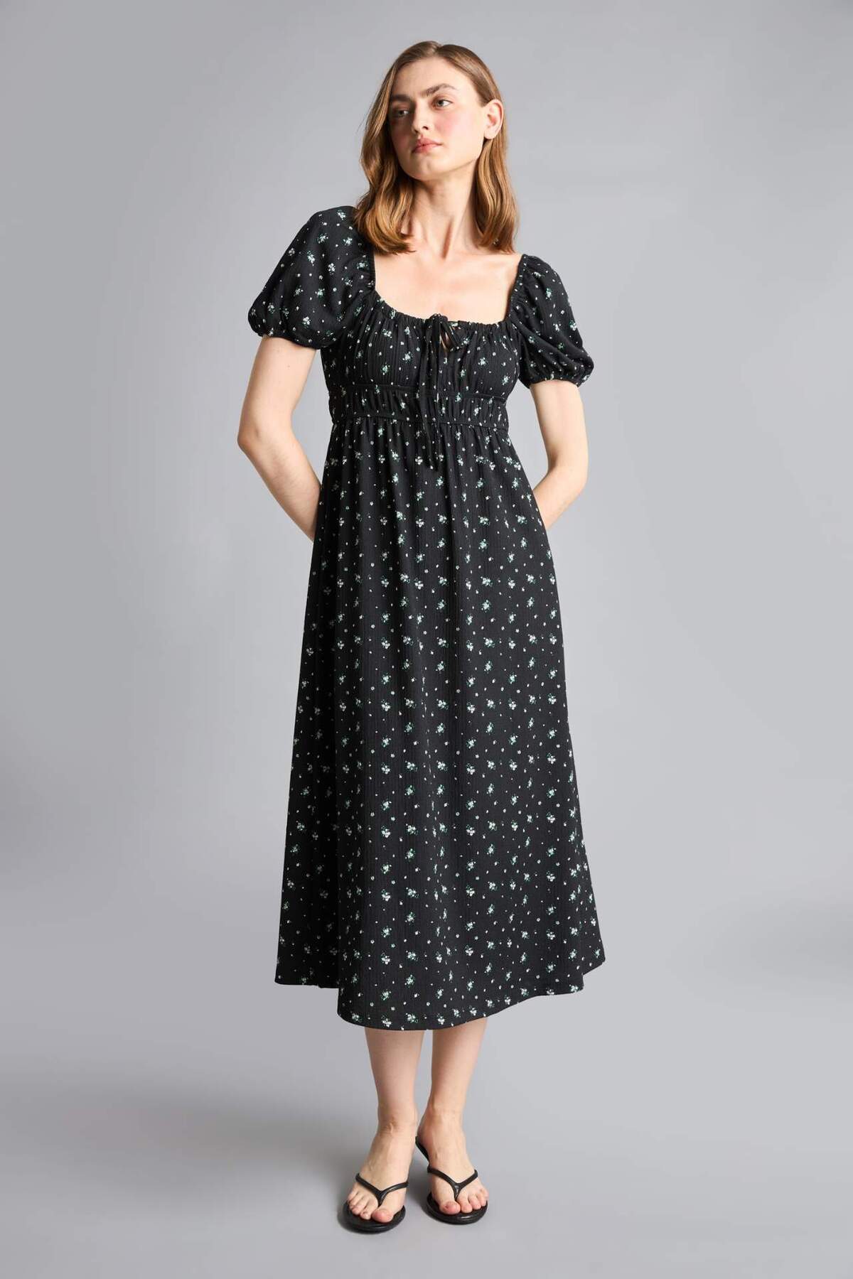 Defacto Square Neck Patterned Midi Dress H6523Ax26Sm