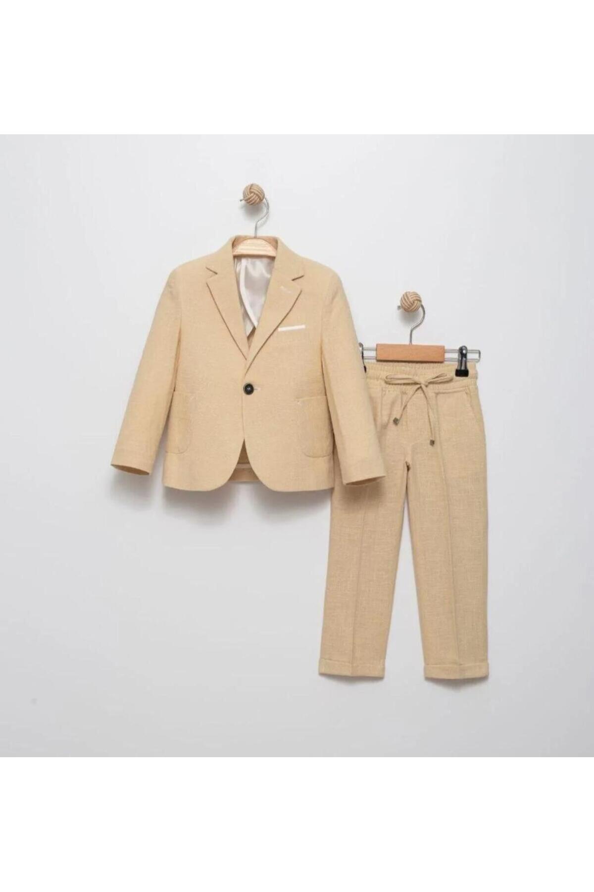 aykidsclup Boy's Beige Groom Suit – Jacket & Pants 4409-Yb