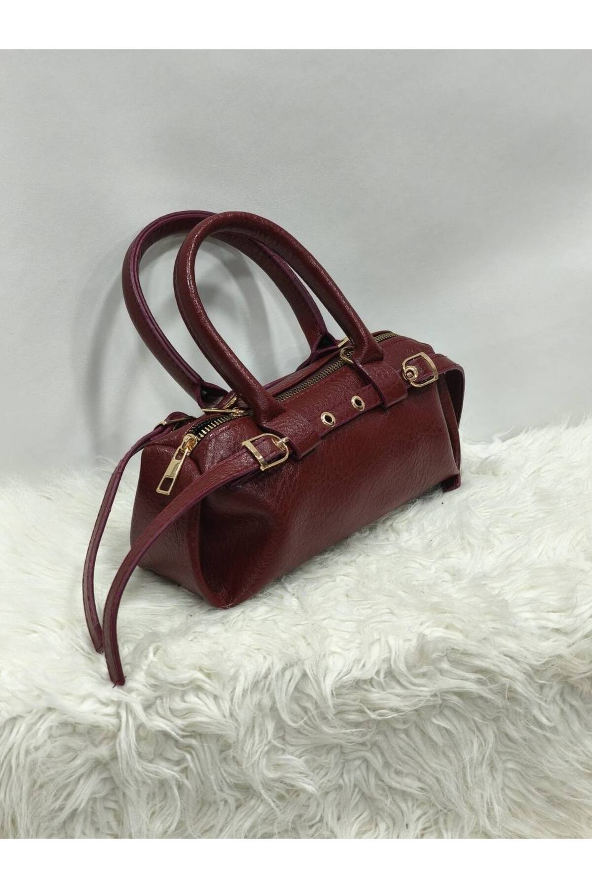 Women's Hand and Shoulder Bag with Long Cross Strap with Small Belt Detail (24cm*10cm)