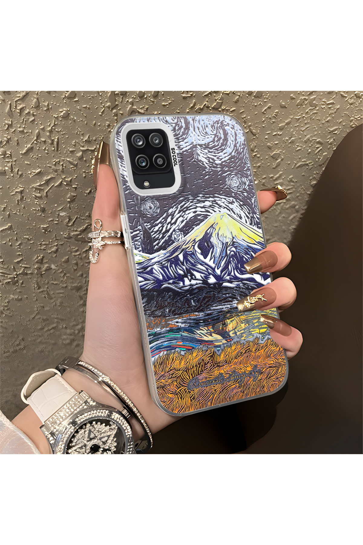 Samsung Galaxy A12 Compatible Silicone Edge Hard Back Case Couple Phone Case with Landscape Pattern