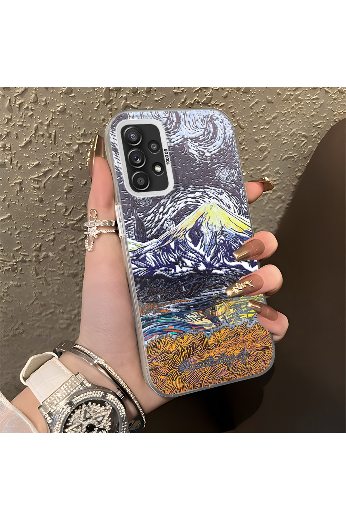 Samsung Galaxy A52S 5G Compatible Silicone Edge Hard Back Case Couple Phone Case with Landscape Pattern
